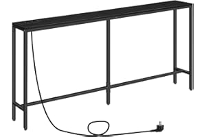 MAHANCRIS Console da Ingresso, Tavolino da Divano Lungo 160 cm, Stile Industriale con Prese USB, per Ingresso, Corridoio, Entrata, Soggiorno, Nero ACTHB16UE01