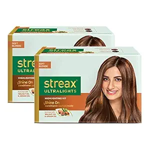 Streax Ultralights Highlighting Kit for Women & Men | Contains Walnut & Argan Oil | Shine On Conditioner | Longer Lasting Highlights | Soft Blonde | 120 ml