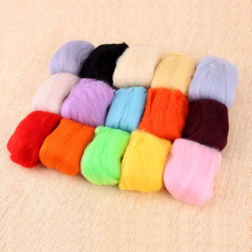 15 Farben Filzwolle & Filznadeln für trocken Filzen Trockenfilzen Nadelfilzen Nadelhalter Filznadelhalter Starterset Basteln DIY - 4
