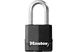 Master Lock M515EURDLH Candado Seguridad Llaves Acero Laminado y Antióxido Exterior, Arco Largo + Estanco + Contra la corrosión, Adecuado para Portales, Garages, Sótanos