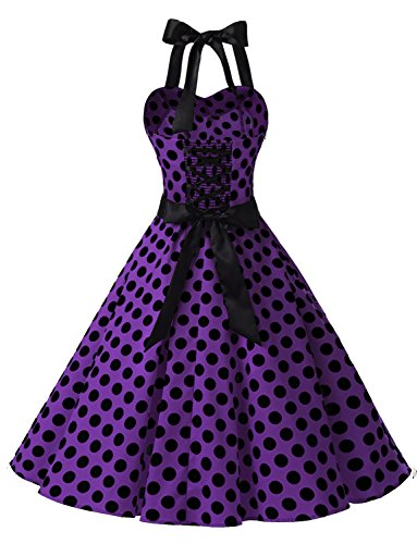 strapless open back dress Lily Purple Polka Dot Off Shoulder Dress  Cherry Vintage Chichester