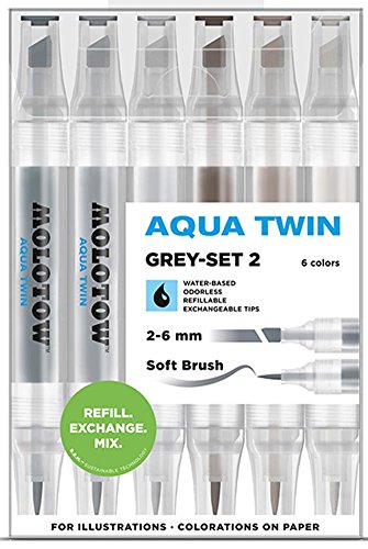 Molotow Aqua Twin Grey Set 2 6 Colours Kit Marcador Water based Acuarela Set Box