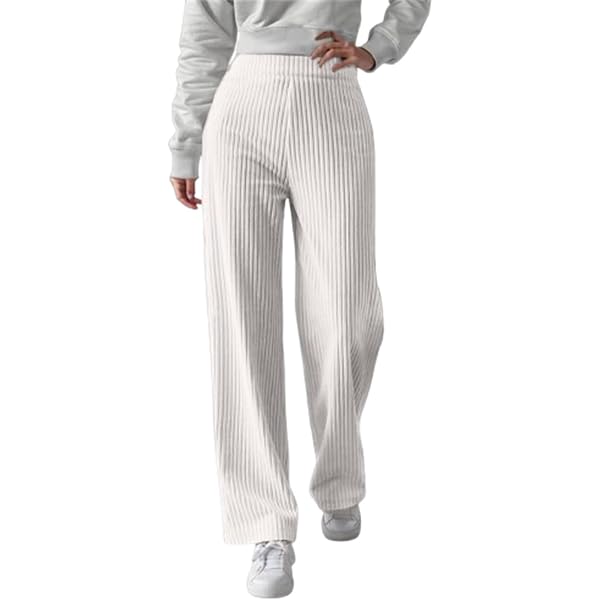Pantalon Femme évasé En Velours Côtelé - Taille Haute, Coupe Confortable Avec Effet Contrôle Ventre