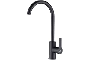 Auralum Grifo de Cocina Negro con Giro de 360°, Mezclador Fregadero Caño Alto Diseño Elegante, Grifo de Fregadero Negro Monomando para Agua Caliente y Fría
