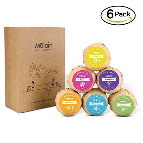 Molain Bath Bombs Balls 6 x 3.53oz Fizzy Natural Organic Scented Gift Set for Relaxing Spa