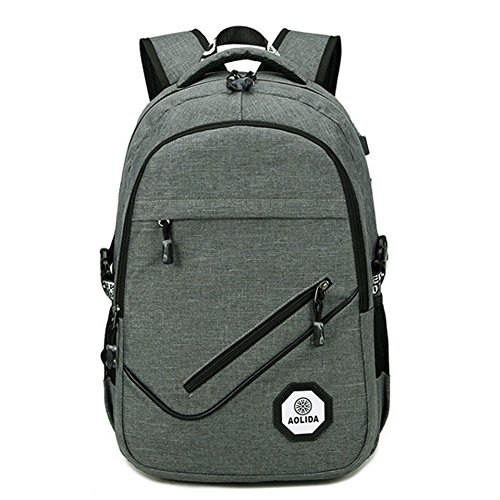 Herren Laptop Rucksack mit USB Aufladen Hafen-Kebos Wasserdicht Nylon Shulrucksack Daypack f  r Reise  Schule und Gesch  ftsreise mit 15 zoll Laptop