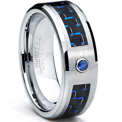 Ultimate Metals Co. Ehering Wolframkarbid Saphir 0,050 Karat Schwarz/Blau Kohlefaser-Einlage 8 mm