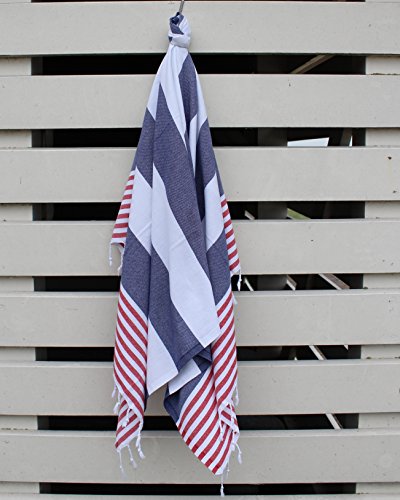 ANATURE Marina Hamamtuch – Navy Blue/Red – 100% Baumwolle – OEKO-TEX Standard 100 Certificat – Prewashed – super sanft – direkte Nutzung – Hamamtuch – Badetuch – Handtuch Backpacker – Strandtuch – Saunatuch – Babytuch – Turkish Towel – Pestemal – Fouta - 3