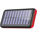 Solar Ladegerät Powerbank, BERNET 24000mAh Externe Akku Batterien mit (Lighting &amp; Micro)Dual Input und 3 Ausgänge Solar Power Bank für iPhone, iPad, Samsung, Android und andere Smartphones-Rot