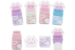 GELUODE 4Pcs Cat Paw Roller Eraser, Erasers for Kids, Colorful Roller Eraser, Cute Cat Rubber, Kids Eraser with Shaving Roller Case for School Office Supply Stationery