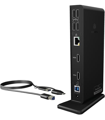 ICY BOX Docking Station USB-C 12-in-1, 2x HDMI E 2x DisplayPort 4K 60Hz, 4x USB 3.0, Gigabit Ethernet, DisplayLink, Power Delivery 100W, IB-DK4080AC