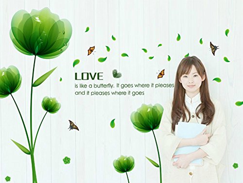 ufengke® Fantasie Grüne Blumen und Definition von Liebe Wandsticker, Wohnzimmer Schlafzimmer Entfernbare Wandtattoos Wandbilder - 3