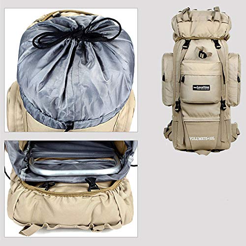 CXJC Mochila 85 L - A Prueba de Lluvia, Almohadilla 3D, Caminatas al Aire Libre con diseño anatómico, Camping, Militar Oxford Negro, Camuflaje, Caqui, Caqui