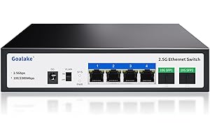 Goalake Multi-Gigabit Desktop-Switch, 4 Ports 2,5 G, Nicht verwaltet, 4 Base-T Ports 2,5 G, 2 SFP+ 10 G, 802.3X Flusskontrolle, 2,5 Gbe Netzwerk-Switch, ideal für kleine Büros