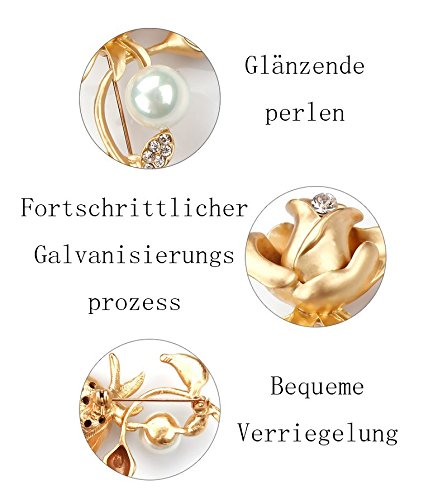 Hosaire Brosche Mode Strass Rose Blütenform Perle Broschen für Hochzeits Party Schmuck Zubehör - 4