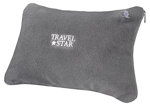 2er Set: Aufblasbares Nackenhörnchen + Kissen mit Fleece-Bezug (Grau) - 5