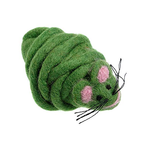 Mimis Daughters Felt Wool Natural Cat Kitten Chew Mouse Scratch Chase Play Toy - Interactive Exercise 2M Long Tail - For Indoor Cats - Unique Handmade Felt Cat Toy