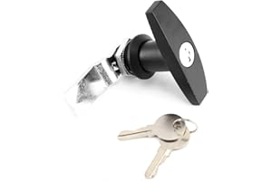 HLYJOON Kit serratura con maniglia a T per porta del capannone Fissaggio posteriore con maniglia a T Cassetta degli attrezzi Serratura per porta del garage con chiavi per tettuccio (nero)