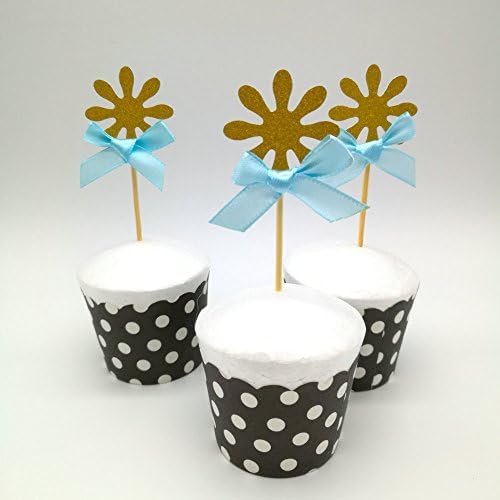 DOOXOO Custom Bow&amp;Gold Glitter Daisy Flower Cupcake Toppers Handmade for Baby Shower Girls Party Decoration Fairy Garden Birthday Favor Party Picks ( Set of 10 ) (Pink)