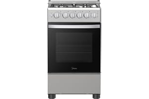 Midea 50x55cm Freestanding Cooker, Full Gas Cooking Range With 4 Burners, Stainless Steel, Automatic Ignition & Full Safety, Cast Iron Pan Support, Heat Resistant Knobs - MFO-MG20TESS-FFD