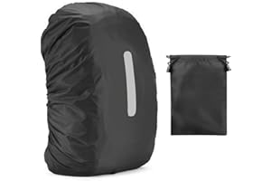 MEMOFYND 1 borsa posteriore riflettente con 1 borsa portaoggetti con coulisse, impermeabile, zaino impermeabile, per escursioni, trekking, copertura riflettente, parapioggia zaino (nero)