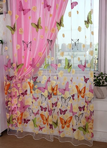 MAKKA Farbige Schmetterling Gardine Transparent Vorhang Zimmer Deko (200 x 100cm) - 5
