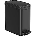 SONGMICS Bathroom Bin, 5L Small Bin with Lid, Pedal Toilet Bin, Slim for Small Spaces, Steel, Soft Close, Black LTB560B05