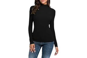 GENERIC Sous-vêtement pour femme à manches longues Dune Pull à col roulé en coton à manches longues doux stretch Couleur unie Pull avec col montant T-shirt coupe slim