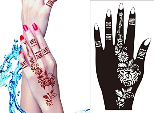 Henna Tattoo Schablonen 8 Stück Set zur einmaligen Verwendung für Hände auch für Glitter Tattoo und Air Brush Tattoo geeignet Set Henna 2 - 6