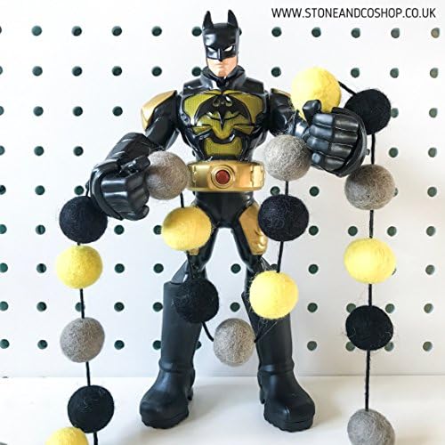 Felt Ball Pom Garland in SuperHero Black Yellow, Grey Nursery and Home Decor By Stone and Co