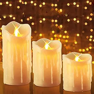 Ein Sof Plastic LED Candles (5 cm x 5 cm x 7 cm, Cream, Set of 3)