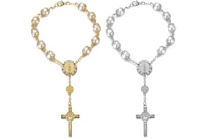 OUDQFCJ 2 Stück Rosenkranz Kreuz Rückspiegel Auto Hängende Rosenkranz Kreuz Dekor Ornament Geschenke für Frauen Männer