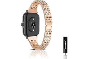 KeeFos Armband Kompatibel mit Amazfit GTS 4 Mini/GTS 4/Bip 3/3 Pro, Diamanten Metallarmband Armbänder Ersatzarmband Uhrenarmband Mädchen Damen für Garmin Venu Sq 2/Sq 2 Music/Venu 2 Plus- Roségold