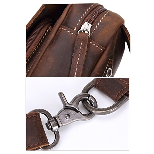 Hombres Retro Aut  ntico Cuero de Vaca Deporte Excursionismo Paquete de Crossbody Mochila Mensajero Bolso del Pecho  marr  n 