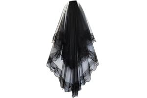 SUNHUITOY Black Lace Veil, Bridal Wedding Veils Halloween Veil Creative Mantilla Cathedral Tulle Sheer Wedding With Comb