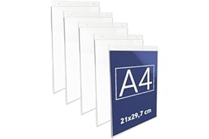 Danieli Store - Soporte de Pared de Metacrilato A4 Vertical para Carteles y Posteres. Expositor con Orificios para la Fijación Mural. Soporte de Acrílico Transparente para Avisos (5 unidades)