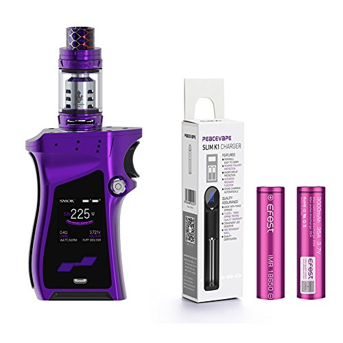 AUTÉNTICO SMOK MAG KIT 225W con TFV12 Prince Tangue 2mL Cigarrillo electrónico (Púrpura) con 2 X EFEST 3000 mAh Batería y cargador de 18650 batería PEACEVAPE™ Sin Tabaco - Sin Nicotina