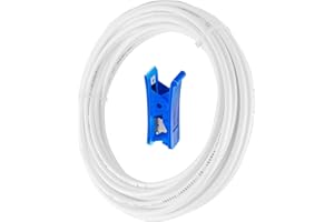 HUAZIZ 10 Meter weiß Kühlschrankschlauch, Zulaufschlauch, Osmose Schlauch für Side by Side Kühlschrank, Wasserfilter, Aquarium, Wasserzulaufleitung 1/4" (6,35 mm) mit Schlauchcutter