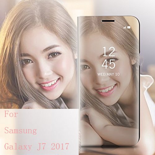 Samsung Galaxy J7 2017 espejo Funda de espejo Flip Case  Espejo Reflexi  n Brillante Ultra fino duro Anti-Scratch de para Samsung Galaxy J7 2017 Negro 