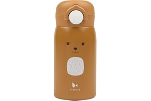 Fabelab Butelka do picia dla dzieci, 320 ml, stal nierdzewna, nie zawiera BPA, szczelna, do szkoły, butelka na wodę z motywem misia