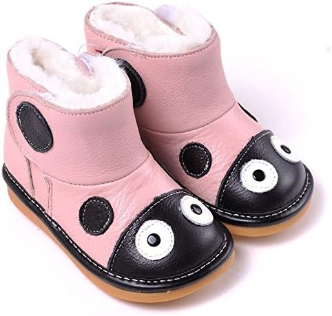 CAROCH - Squeaky Leather Toddler Girls Shoes | Pink filled bootees ladybug - Size: 21