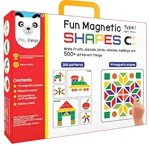 Play Panda Fun Magnetic Shapes (Junior) : Type 1 with 44 Magnetic Shapes, 200 Pattern Book, Magnetic Board and Display Stand
