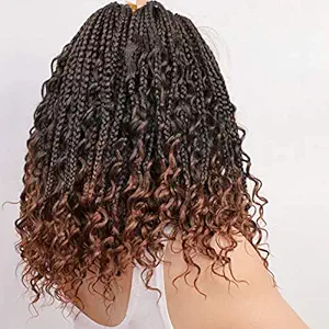 8 Packs Box Braids Crochet Braids with Curly Ends Crochet Box Braids 3X Box Braid Crochet Hair Extension(12, 1B/30)????