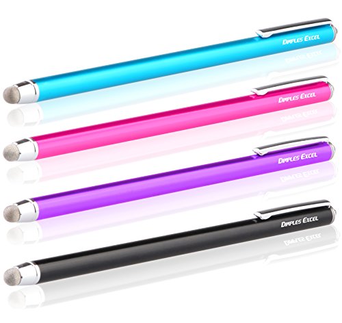 Dimples Excel Extra Lange Touchscreen Eingabestift 19cm Stylus with Ultra Slim Radius 3mm Micro-Knit Hybrid Fiber Tip (4pcs - Aqua-Blau / Schwarz / Lila / Pink)