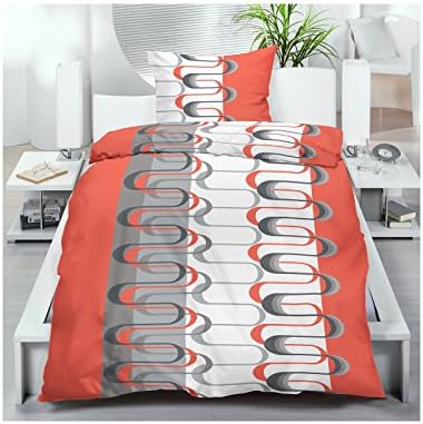 Microfibre Bed Linen 135 x 200 cm 2 Set or 4 Piece Bed Set Orange with Wave Pattern, Microfibre, multicoloured, 2-teiliges Set