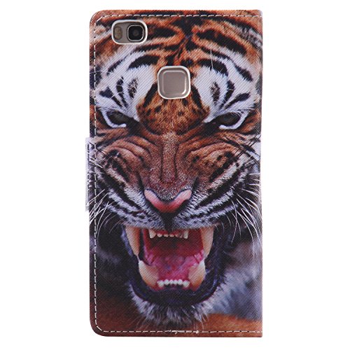Feeltech HUAWEI P9 Lite Hülle [Berühren Sie Stift] Elegant PU Leder Tasche Magnetverschluss Ultra Schlanke hülle Gemalte Colour Muster Design Mit Back Cover Etui Skin Shell Purse hülle Standfunktion Kredit Kartenfächer Folio Mit Karten Geldscheinfach im Bookstyle Schale Für HUAWEI P9 Lite – Tiger - 3
