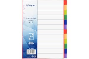 WAYTEX 931348 Intercalaires A4 12 Touches Neutres en Polypropylène de Couleurs Vives avec Index