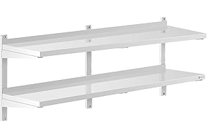 Royal Catering Stainless Steel Wall Shelf Kitchen Shelf Commercial Kitchen 2 Shelves 40x150cm RCWR-1500.4 (Shelf Thickness 3.5cm, Load Capacity/Shelf 20kg)
