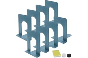 DARUITE Fermalibri, Antiscivolo Reggilibri in Metallo, Ferma libro per Ufficio, Scuola(Blu 12,6 x 14,7 x 17 cm- 8 Pezzi)