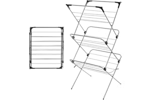 1ABOVE Premium Quality, Alloy Steel 3 Tier Clothes Airer Dryer Laundry Drying Washing Line Horse Indoor Outdoor Towel Rack-15m Drying Space- Non-Slip Feet and Corner spaces for Hangers- Black & Grey